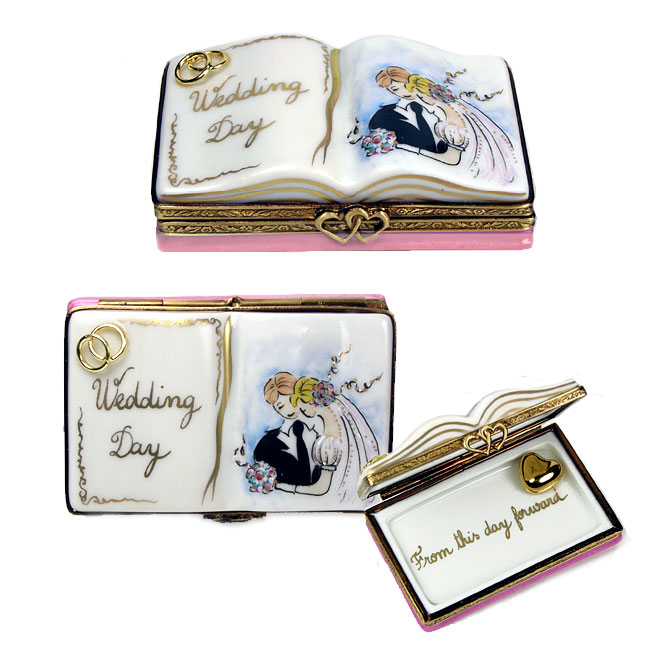 wedding album Limoges box with gold rings