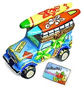 Limoges box Hawaii surfing jeep with surfboards and postcard