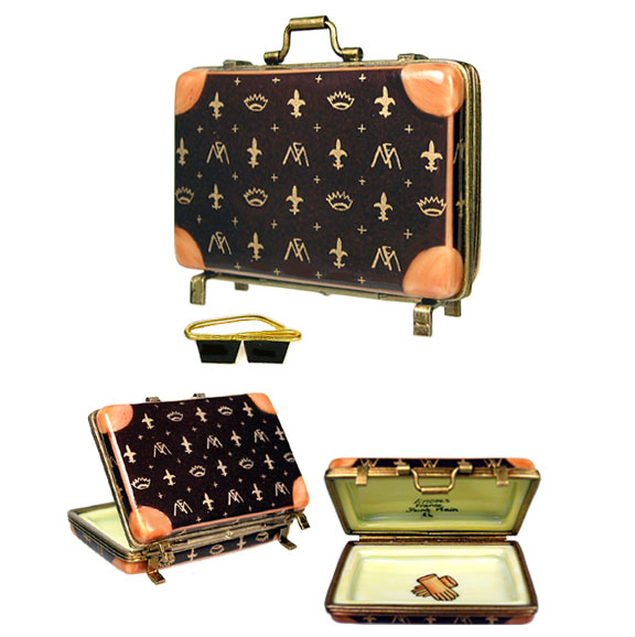 Designer Suitcase with Clothes Limoges Box by Beauchamp